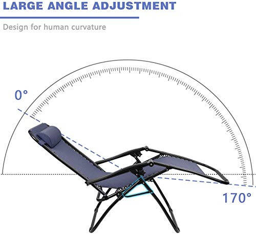 Homall Zero Gravity Chair Patio Folding Lawn Outdoor Lounge Gravity Camp Reclining Lounge Chair with Cup Holder Pillows for Poolside Backyard and Beach Set of 2 (Blue) - 7