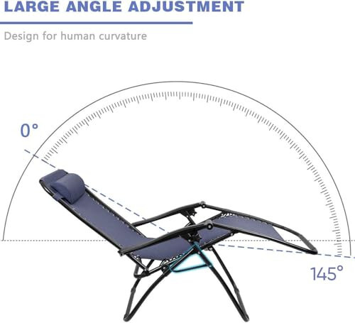 Homall Zero Gravity Chair Patio Folding Lawn Outdoor Lounge Gravity Camp Reclining Lounge Chair with Cup Holder Pillows for Poolside Backyard and Beach Set of 2 (Blue) - 6