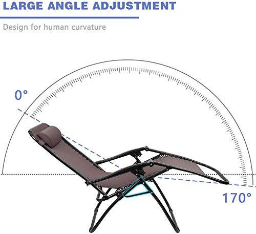 Homall Zero Gravity stul Patio katlanadigan maysa dam o'rindig'i ochiq dam o'rindig'i Zero Gravity stul lagerga yotqiziladigan dam o'rindig'i hovuz yonidagi hovli va plyaj uchun yostiqli to'plam 2 dona (jigarrang) - 7