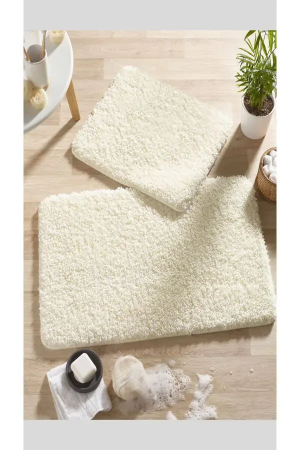 Home - 100% Natural Non-Slip Washable Cream Shaggy 2-Piece Bath Mat Set - 2