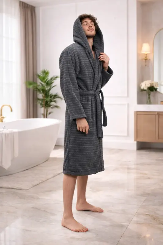 Home Collection Battal Boy Cotton Hooded Men's Bathrobe - 3