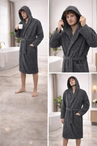 Home Collection Battal Boy Cotton Hooded Men's Bathrobe - 4