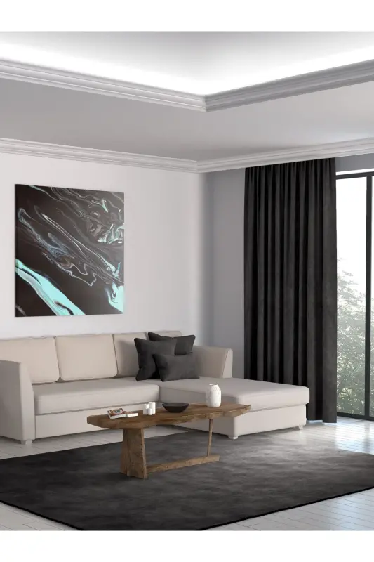 Home Daily Series Black Color Island Back Panel Curtain-Black - 12