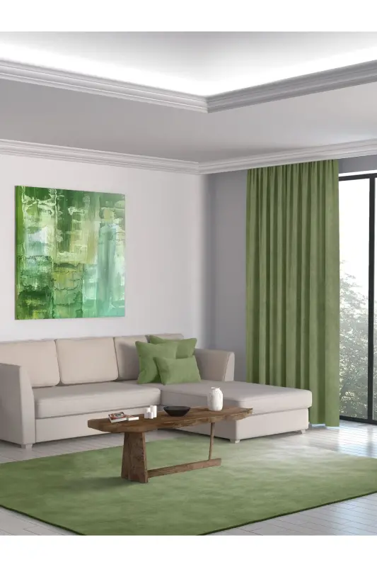 Home Daily Series Olive Leaf Island Background Curtain-Olive Leaf Color - 2