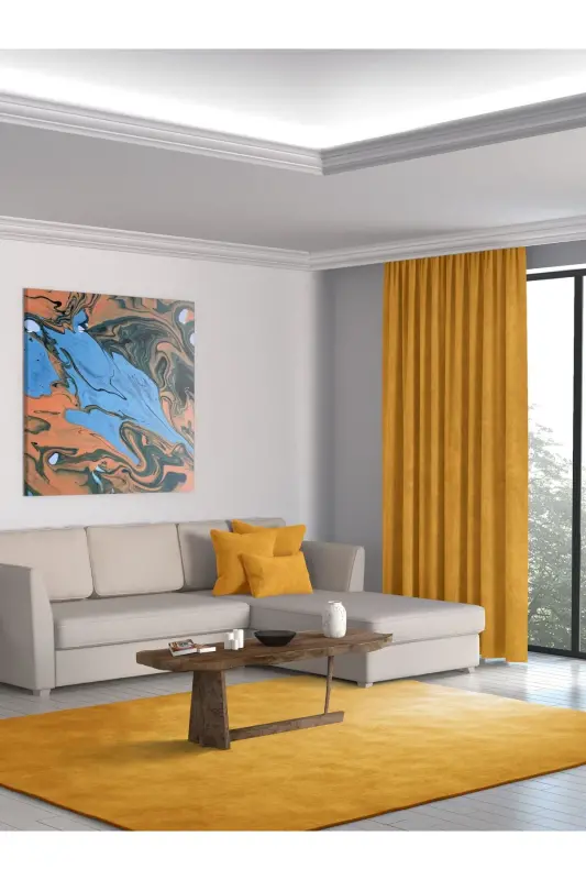 Home Daily Series Saffron Color Island Back Panel Curtain-Saffron - 2