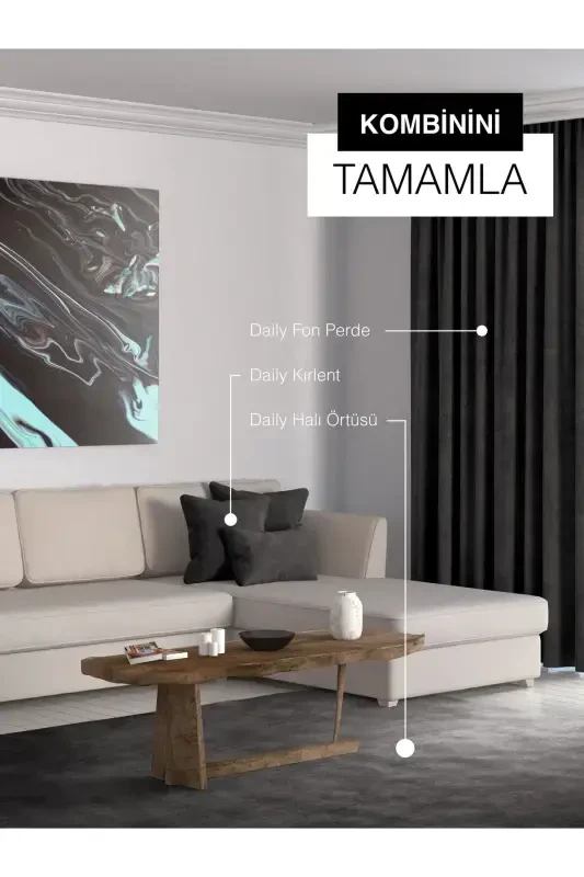 Yıl Başı Konsepti Home Daily Series Siyah Rengi Ada Fon Perde-Siyah - 8