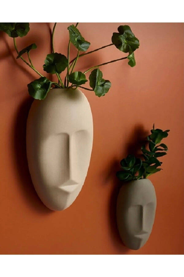 Home Decor Decorative Twin Wall Vase Scandinavian Wall Decor Mask Anthracite Beige Sculpture Accessory - 1