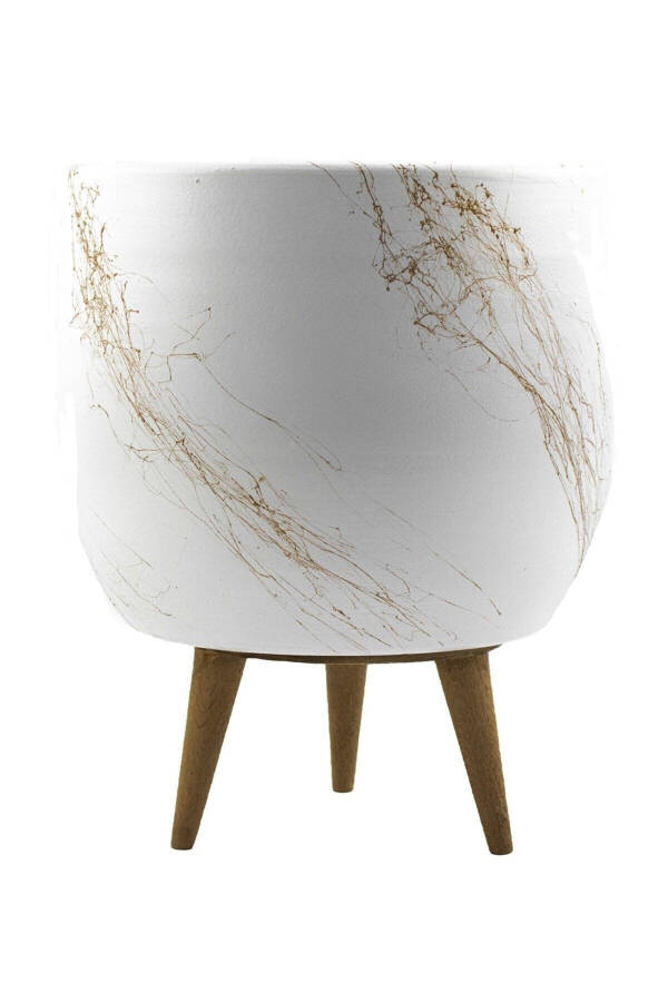 Home Decoration Accessory White On Gold Marble Effect Clay Pot Planter Living Room Flower - 7