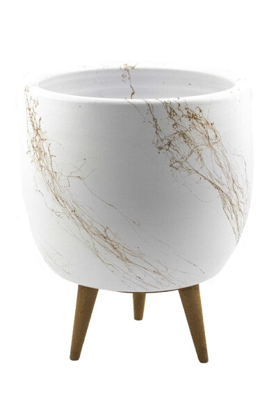 Home Decoration Accessory White On Gold Marble Effect Clay Pot Planter Living Room Flower - 8