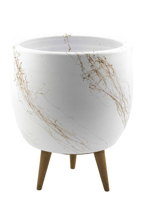 Home Decoration Accessory White On Gold Marble Effect Clay Pot Planter Living Room Flower - 8