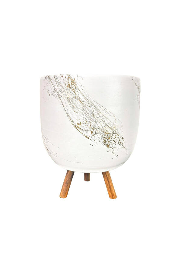 Home Decoration Accessory White On Gold Marble Effect Clay Pot Planter Living Room Flower - 1