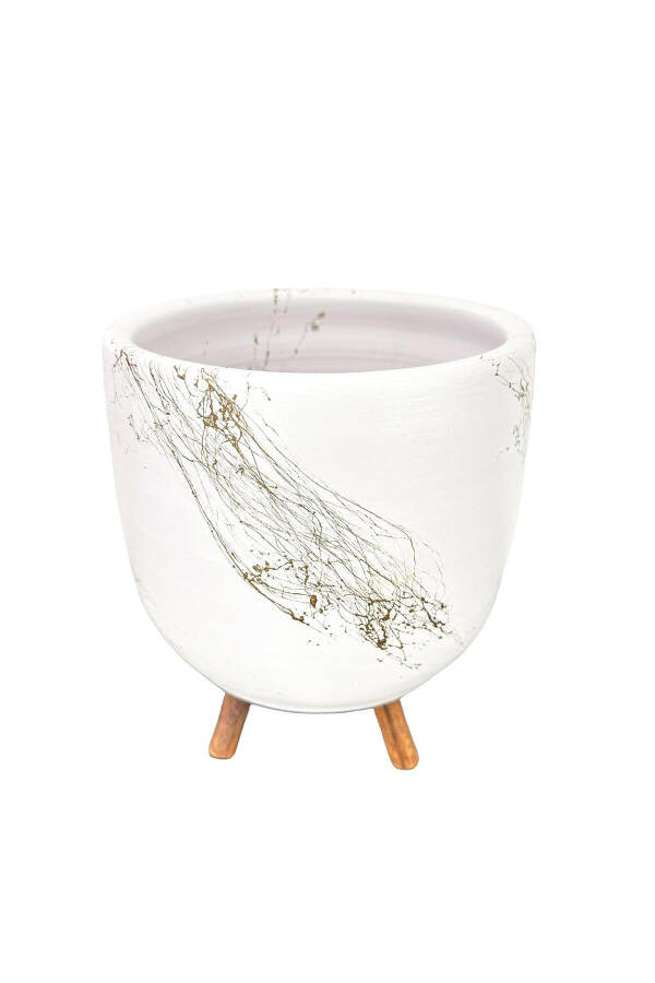 Home Decoration Accessory White On Gold Marble Effect Clay Pot Planter Living Room Flower - 3