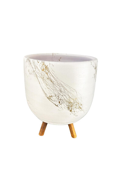 Home Decoration Accessory White On Gold Marble Effect Clay Pot Planter Living Room Flower - 4