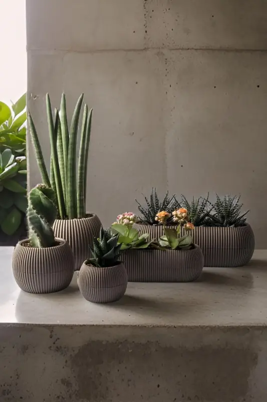 Home Decoration Karasu Decorative and Modern Coral Pot Set 5 Pieces-BROWN - 1