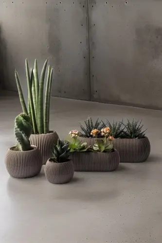 Home Decoration Karasu Decorative and Modern Coral Pot Set 5 Pieces-BROWN - 2
