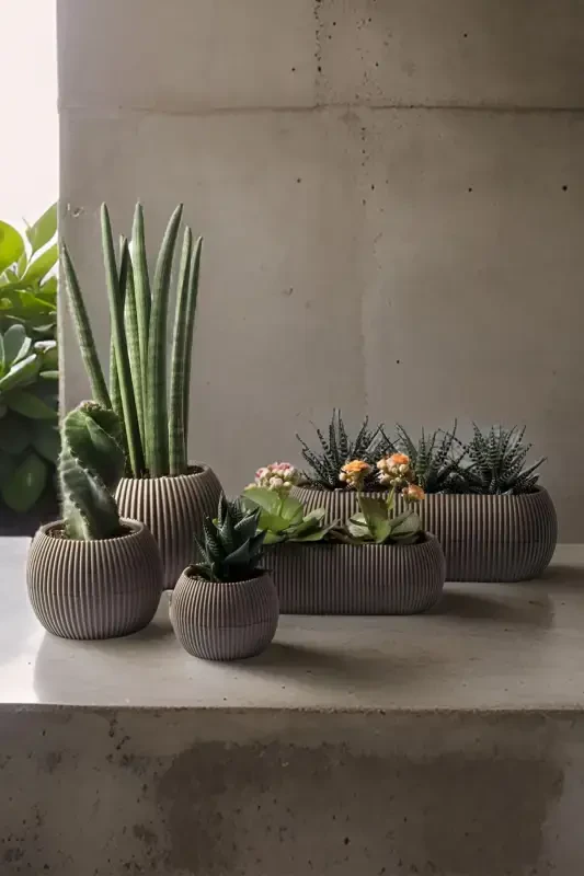 Home Decoration Karasu Decorative and Modern Coral Pot Set 5 Pieces-BROWN - TEMMUZ HOME