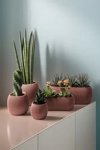 Home Decoration Karasu Decorative and Modern Coral Pot Set 5 Pieces-SOFT PINK - TEMMUZ HOME (1)
