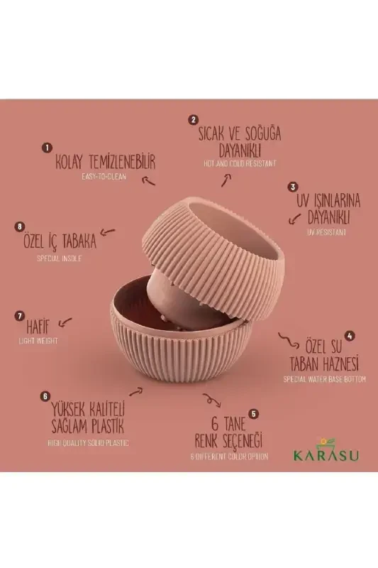 Home Decoration Karasu Decorative and Modern Coral Pot Set 5 Pieces-SOFT PINK - 6