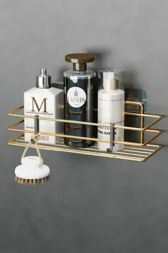 HOME Gold Plated Adhesive Bathroom Shelf Shower Shampoo Wall Organizer - 1