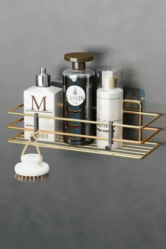 HOME Gold Plated Adhesive Bathroom Shelf Shower Shampoo Wall Organizer - WEARME