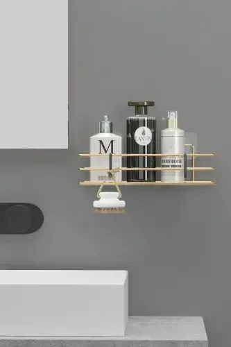 HOME Gold Plated Adhesive Bathroom Shelf Shower Shampoo Wall Organizer - 3
