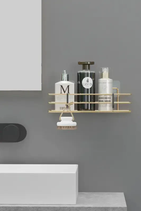 HOME Gold Plated Adhesive Bathroom Shelf Shower Shampoo Wall Organizer - 3