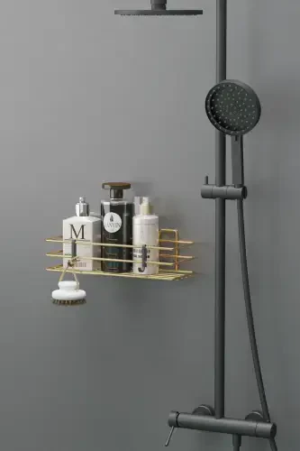 HOME Gold Plated Adhesive Bathroom Shelf Shower Shampoo Wall Organizer - 4