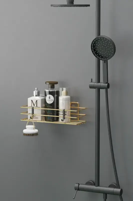 HOME Gold Plated Adhesive Bathroom Shelf Shower Shampoo Wall Organizer - 4