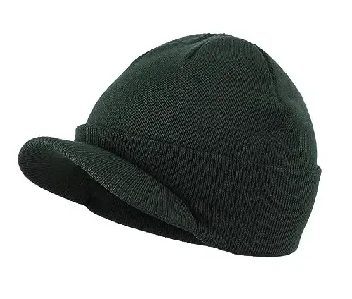 Home Prefer Men's Winter Beanie Hat with Brim Warm Double Knit Cuff Beanie Cap Watch Radar Hat 