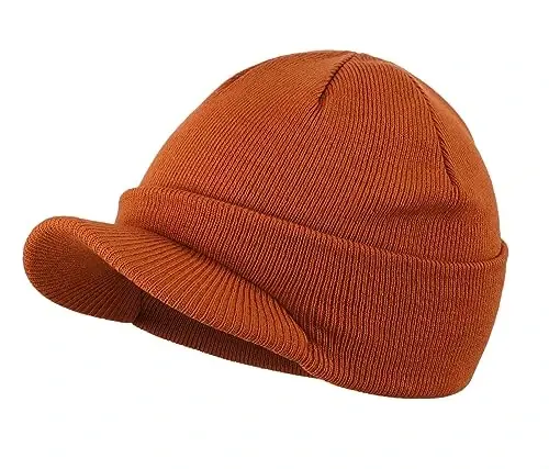 Home Prefer Men's Winter Beanie Hat with Brim Warm Double Knit Cuff Beanie Cap Watch Radar Hat 