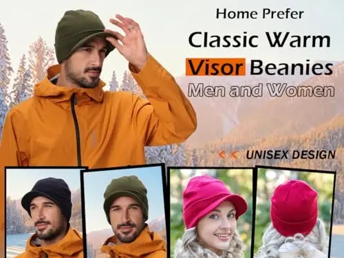 Home Prefer Men's Winter Beanie Hat with Brim Warm Double Knit Cuff Beanie Cap Watch Radar Hat - 5