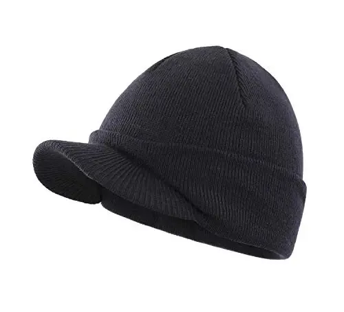 Home Prefer Men's Winter Beanie Hat with Brim Warm Double Knit Cuff Beanie Cap Watch Radar Hat - HOME