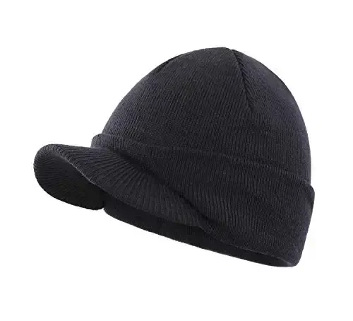 Home Prefer Men's Winter Beanie Hat with Brim Warm Double Knit Cuff Beanie Cap Watch Radar Hat 
