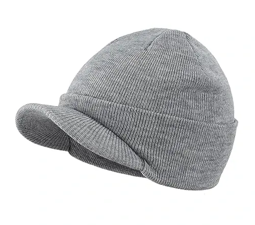 Home Prefer Men's Winter Beanie Hat with Brim Warm Double Knit Cuff Beanie Cap Watch Radar Hat - 1