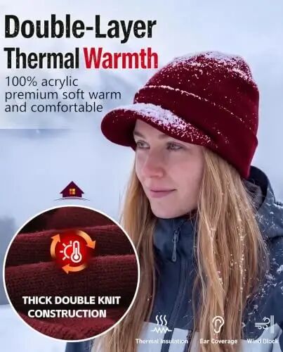 Home Prefer Men's Winter Beanie Hat with Brim Warm Double Knit Cuff Beanie Cap Watch Radar Hat - Home (1)