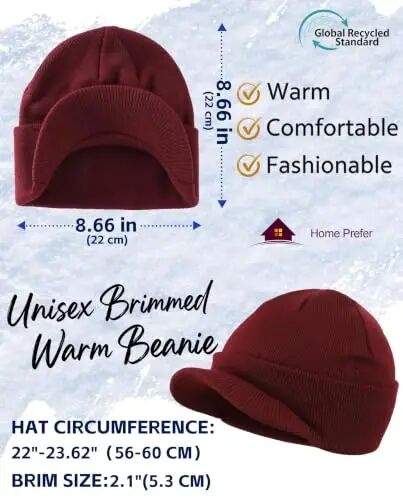 Home Prefer Men's Winter Beanie Hat with Brim Warm Double Knit Cuff Beanie Cap Watch Radar Hat - 3