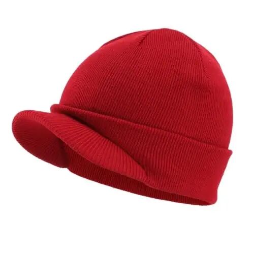 Home Prefer Men's Winter Beanie Hat with Brim Warm Double Knit Cuff Beanie Cap Watch Radar Hat - 1