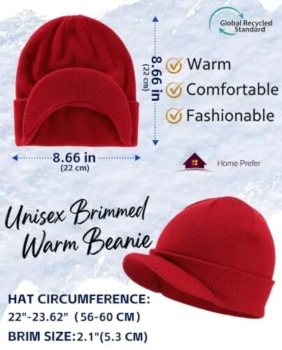 Home Prefer Men's Winter Beanie Hat with Brim Warm Double Knit Cuff Beanie Cap Watch Radar Hat - 3