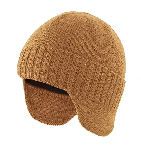 Home Prefer Mens Winter Hat Knit Earflap Hat Stocking Caps with Ears Beanie Hat - HOME