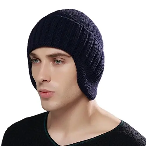 Home Prefer Mens Winter Hat Knit Earflap Hat Stocking Caps with Ears Beanie Hat - HOME (1)