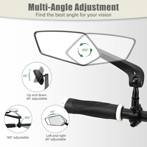 HOMEE Bike Mirrors 2pcs, 360° Adjustable Rotatable Bike Rear View Mirror, Bicycle Mirrors for Handlebars, Safety HD Glass Bike Mirror Handlebar Mount For Bicycle,Motorcycle,EBike - HOMEE (1)