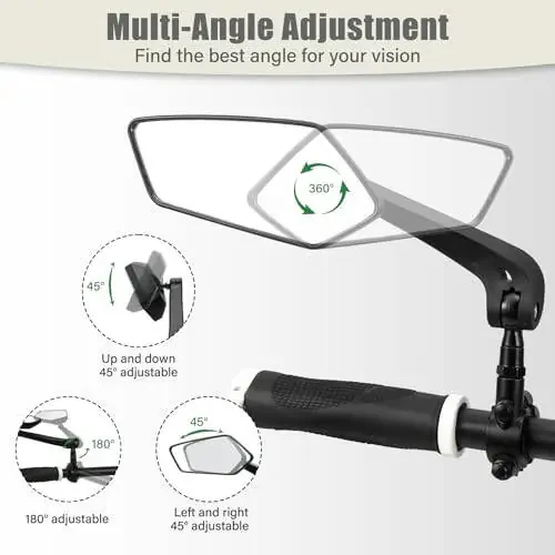 HOMEE Bike Mirrors 2pcs, 360° Adjustable Rotatable Bike Rear View Mirror, Bicycle Mirrors for Handlebars, Safety HD Glass Bike Mirror Handlebar Mount For Bicycle,Motorcycle,EBike - 2