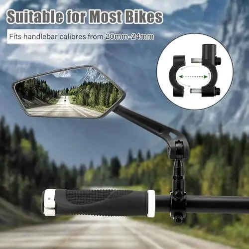 HOMEE Bike Mirrors 2pcs, 360° Adjustable Rotatable Bike Rear View Mirror, Bicycle Mirrors for Handlebars, Safety HD Glass Bike Mirror Handlebar Mount For Bicycle,Motorcycle,EBike - 4