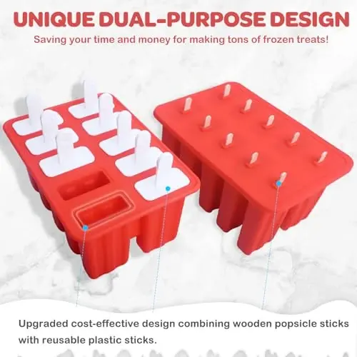 Homemade Popsicle Molds Shapes, 10PCS Silicone Ice Pop Maker Non-BPA, with 50 Sticks, 50 Bags, 10 Reusable Sticks, Funnel, Brush and Ice Pop Recipes - 2