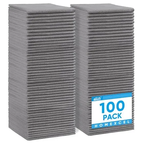 HOMEXCEL 100PK Microfiber Cleaning Cloth, Cleaning Rag for Home, 11.5x11.5 | Reusable, Lint Free, Scratch-Free and Highly Absorbent Towels for Kitchen, Window and Glass, Cars, Grey - HOMEXCEL