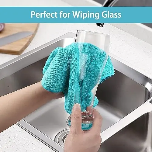 HOMEXCEL 200PK Microfiber Cleaning Cloth, Cleaning Rag for Home, 11.5x11.5 | Reusable, Lint Free, Scratch-Free and Highly Absorbent Towels for Kitchen, Window and Glass, Cars (Green/Blue/Yellow/Pink) - 5