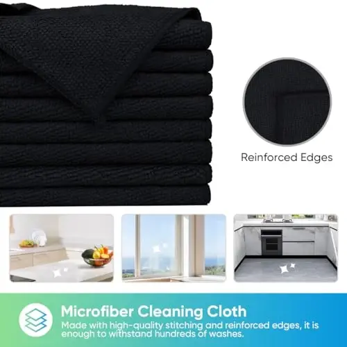 HOMEXCEL 24PK Microfiber Cleaning Cloth, Cleaning Rag for Home, 11.5x11.5in | Reusable, Lint Free, Scratch-Free and Highly Absorbent Towels for Kitchen, Window and Glass, Cars, Black - 3