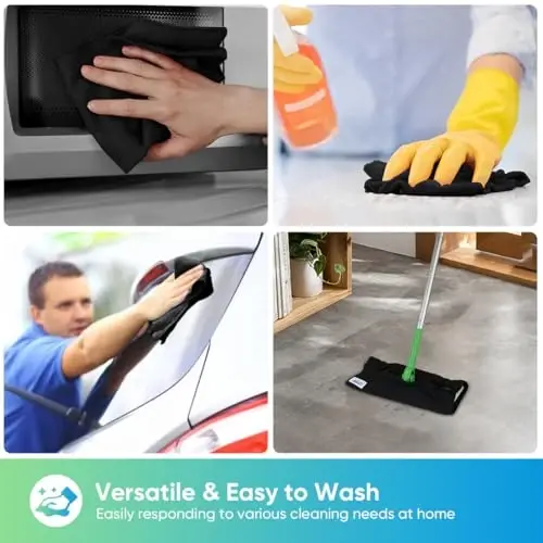 HOMEXCEL 24PK Microfiber Cleaning Cloth, Cleaning Rag for Home, 11.5x11.5in | Reusable, Lint Free, Scratch-Free and Highly Absorbent Towels for Kitchen, Window and Glass, Cars, Black - 6