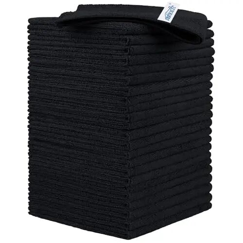 HOMEXCEL 24PK Microfiber Cleaning Cloth, Cleaning Rag for Home, 11.5x11.5in | Reusable, Lint Free, Scratch-Free and Highly Absorbent Towels for Kitchen, Window and Glass, Cars, Black - 1