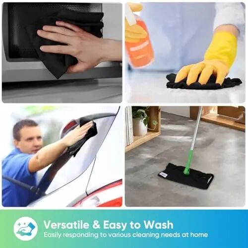 HOMEXCEL 24PK Microfiber Cleaning Cloth, Cleaning Rag for Home, 11.5x11.5in | Reusable, Lint Free, Scratch-Free and Highly Absorbent Towels for Kitchen, Window and Glass, Cars, Black - 6